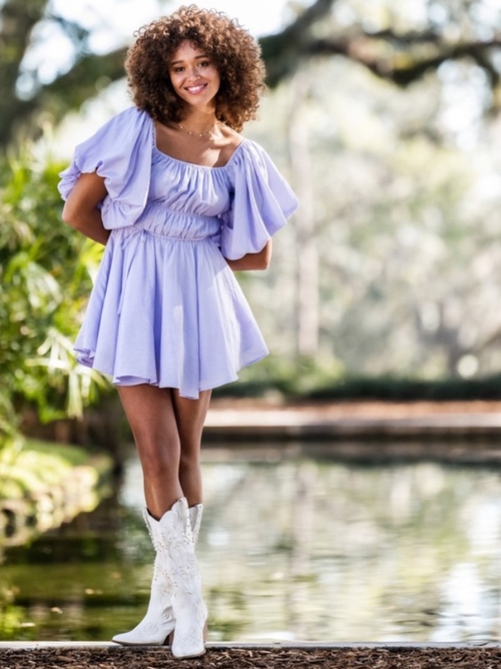 Altar’d State Amabella Puff Sleeve Mini Dress Lavender Purple Coquette Small